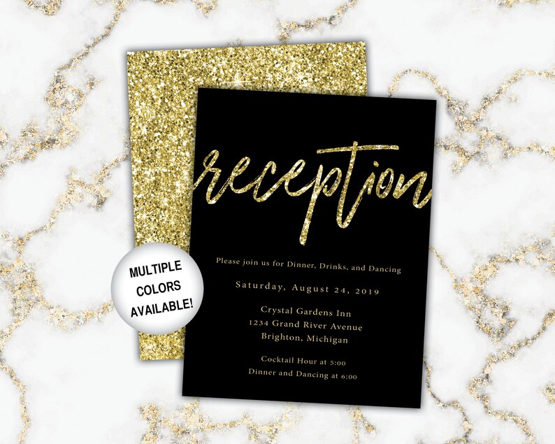 Gold and Black Reception Cards Wedding Reception Cards Black and Gold Glitter Wedding Reception Invitations image 1