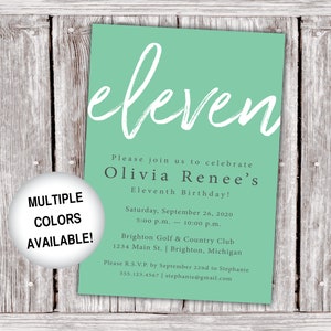11th Birthday Invitations Printable Eleventh Birthday Party Invitations ...