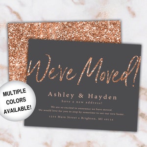 Rose Gold New Address Card Announcements We've Moved Announcements Rose Gold Glitter Printable New Address Card Template With Glitter image 9