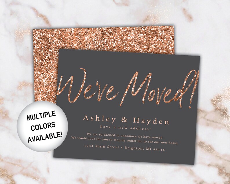 Rose Gold New Address Card Announcements We've Moved Announcements Rose Gold Glitter Printable New Address Card Template With Glitter image 9