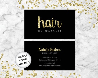 Business Cards Hairstylist | Hairdresser Business Cards | Black and Gold Business Cards | Business Cards Hair | Business Card Template Hair