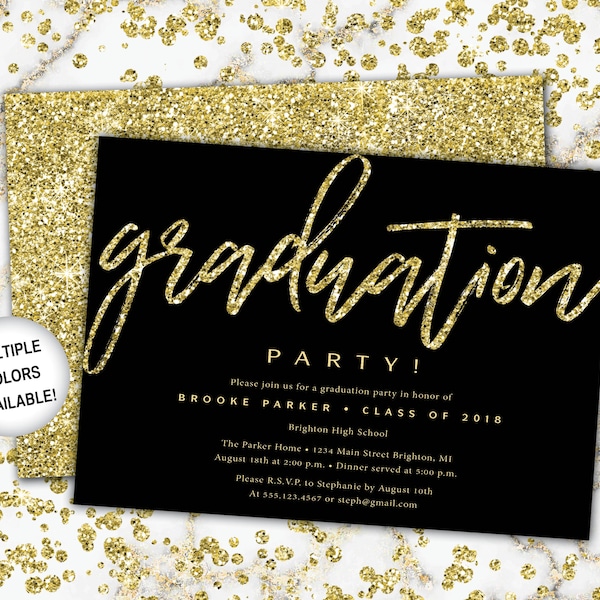Black and Gold Graduation Party Invitation | Graduation Party Invitation | Printable Graduation Party Invitation | Template Gold Black White