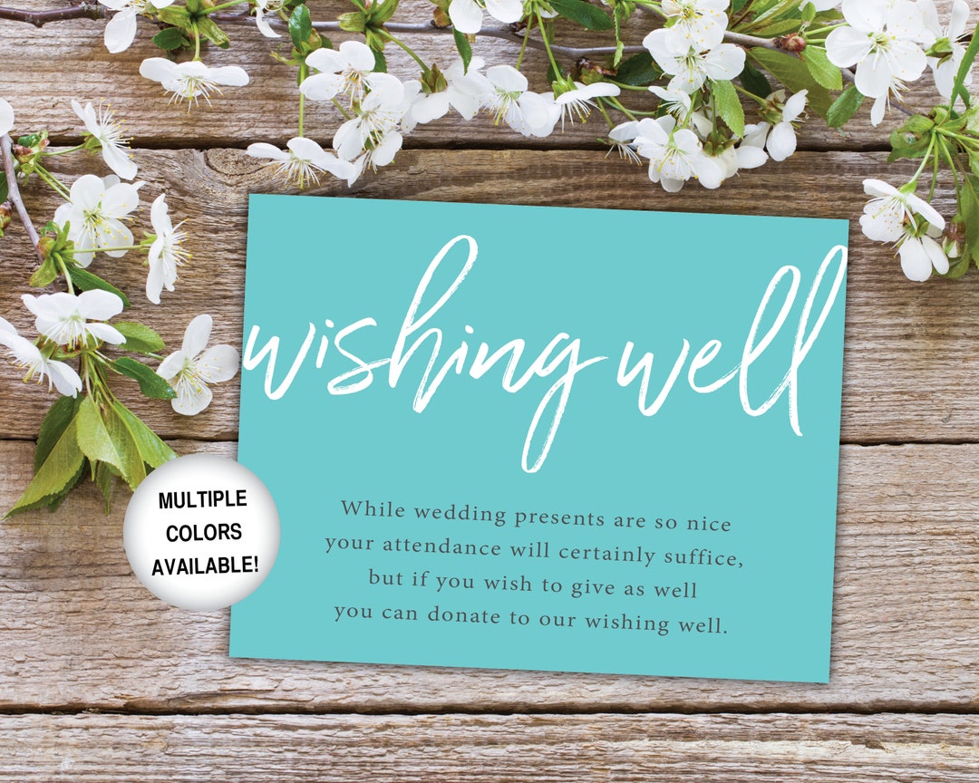 Wishing Well Card Teal for Bridal Shower | Bridal Shower Wishing Well ...
