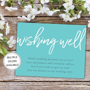 Wishing Well Card Teal for Bridal Shower | Bridal Shower Wishing Well Insert Card | Printable Wishing Well Invitation Template Turquoise