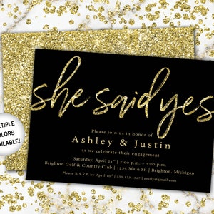 Gold Engagement Party Invitation She Said Yes Invitation Template Gold Glitter She Said Yes Gold Engagement Party Invitations Gold image 6