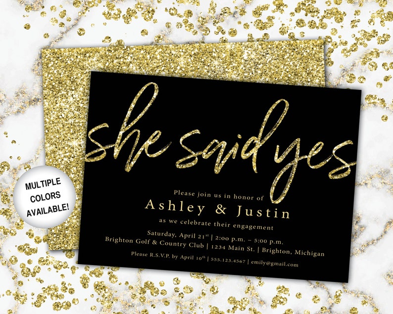 Gold Engagement Party Invitation She Said Yes Invitation Template Gold Glitter She Said Yes Gold Engagement Party Invitations Gold image 6