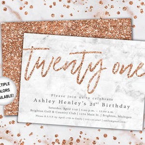 21st Birthday Invitation Rose Gold | Twenty First Birthday Invitation Template Rose Gold | Rose Gold Twenty First  Invitation | Party Invite