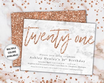 Invitation du 21e anniversaire Rose Gold | Modèle d’invitation de vingt et unième anniversaire | d’or rose Rose Gold Twenty First Invitation | Invitation à une fête