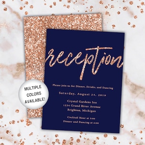 Rose Gold Reception Cards Wedding Reception Cards Rose Gold Glitter Wedding Reception Invitations Wedding Reception Template Card image 8