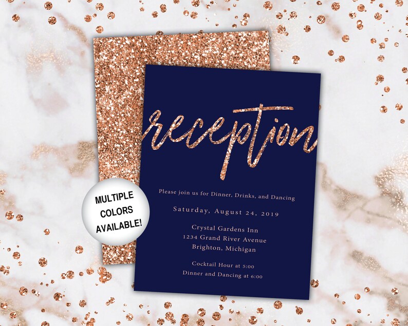 Rose Gold Reception Cards Wedding Reception Cards Rose Gold Glitter Wedding Reception Invitations Wedding Reception Template Card image 8