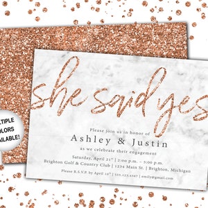 Rose Gold Engagement Party Invitation She Said Yes Invitation Template Rose Gold Glitter She Said Yes Engagement Party Invitation image 4