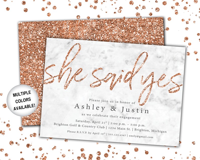 Rose Gold Engagement Party Invitation She Said Yes Invitation Template Rose Gold Glitter She Said Yes Engagement Party Invitation image 4