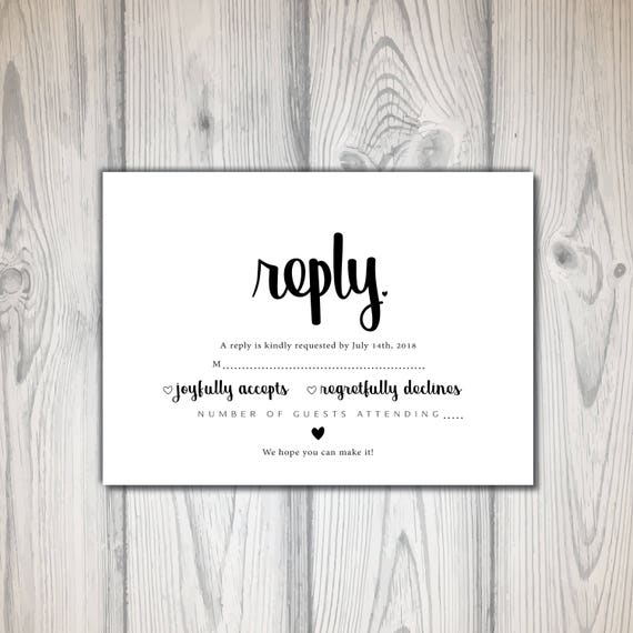 Wedding Reply Card | Wedding RSVP Card | Wedding Invitations Package | Wedding Invitation with RSVP Printable Template