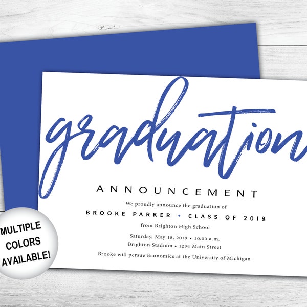 Blue Graduation Announcement Template | Graduation Announcement Without Photo | Graduation Ceremony Invitation | Printable Grad Announcement