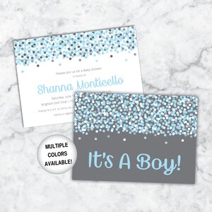 Baby doccia invito Boy blu coriandoli | È un invito dell&#39;acquazzone di bambino ragazzo | Ragazzo bambino doccia invito coriandoli | Acquazzone di bambino blu e grigio