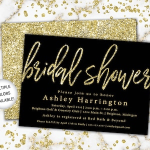 Black and Gold Bridal Shower Invitation | Bridal Shower Invitation Template Gold | Bridal Shower Invitations | Black and Gold Bridal Shower