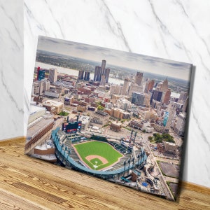 Comerica Park Canvas | Tigers Stadium Aerial Landscape Wall Art | Downtown Detroit Tigers Stadium Wall Decor Baseball