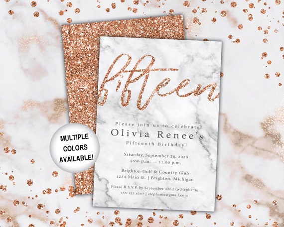 15th Birthday Invitation Rose Gold Fifteenth Birthday Etsy