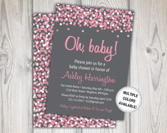 Baby Shower Invitation Girl | Oh Baby! Shower Invitation | Oh Baby Shower Invite | Printable Baby Shower Invitation | Pink Confetti Baby