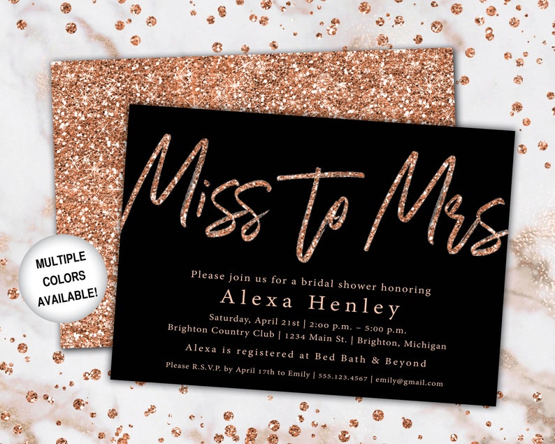 Miss to Mrs Bridal Shower Invitation Rose Gold Bridal Shower Invitation Miss to Mrs Rose Gold Glitter Rose Gold from Miss to Mrs Marble image 6