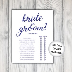 Printable Shower Game Template Navy Blue | Printable Guess Who Shower Game | Bride or Groom Shower Game Questions |Who Said What Shower Game