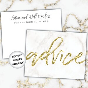 Gouden advieskaarten voor bruidsdouche | Bruids Douche Advieskaart Goud Glitter | Advies Invoegen Template | Afdrukbare advieskaart voor bruid