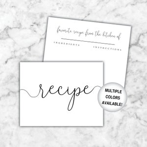 Printable Recipe Cards | Bridal Shower Recipe Card | Recipe Card Template | Recipe Insert for Bridal Shower | Insert Cards for Shower Invite