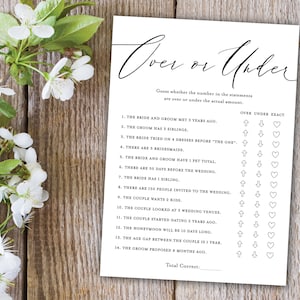 Over or Under Bridal Shower Game DIY Printable Template, Printable ...
