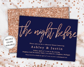 Rose Gold and Navy Rehearsal Dinner Invitation | Rehearsal Dinner Invitation Template Rose Gold | The Night Before Rehearsal Invitation