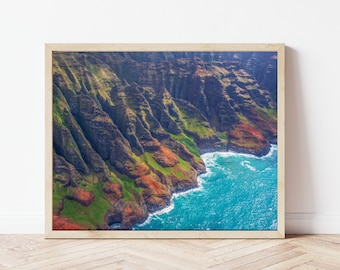 Napali Coast Kauai Photography Aerial View, Close Up Hawaii Helicopter Tour Kauai Photo Print, Wall Art Beach Decor Fine Art, Hawaii Picture