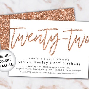 22nd Birthday Invitation Rose Gold 22nd Birthday Invitation Template Rose Gold Rose Gold 22nd Birthday Invitation Party Invite image 10