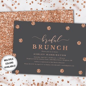 Bridal Brunch Invitation Rose Gold | Glitter Polka Dot Bridal Brunch Shower Invite Rose Gold | Wedding Shower Invitation | Template