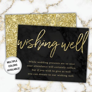 Gold Wishing Well Card for Bridal Shower Bridal Shower Wishing Well Insert Gold Glitter Printable Gold Wishing Well Invitation image 7