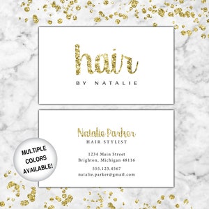 Visitenkarten-Friseur | Friseur-Visitenkarten | Weiß und Gold Visitenkarten | Visitenkarten Haar | Visitenkarte Vorlage Haar