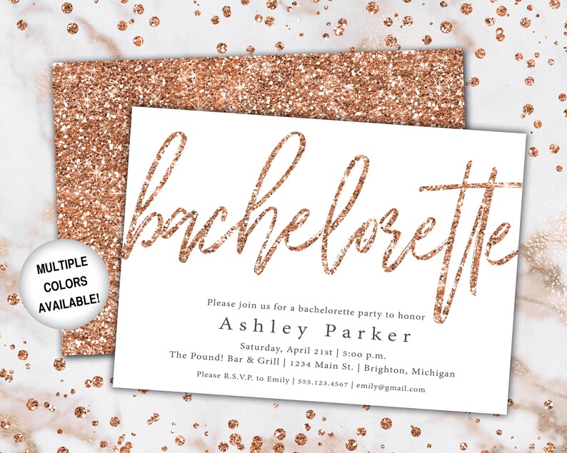 Rose Gold Glitter Bachelorette Party Invitation Bachelorette Invitation Template Rose Gold Bachelorette Party Invitation Printable zdjęcie 5