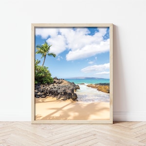 Maui Beach Photography Makena Cove, Secret Beach Maui Hawaii Wall Art Decor, HI Fine Art, Pacific Ocean Palm Trees, Coastal Beach Photo