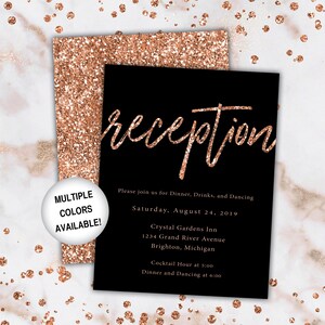 Rose Gold Reception Cards Wedding Reception Cards Rose Gold Glitter Wedding Reception Invitations Wedding Reception Template Card image 5