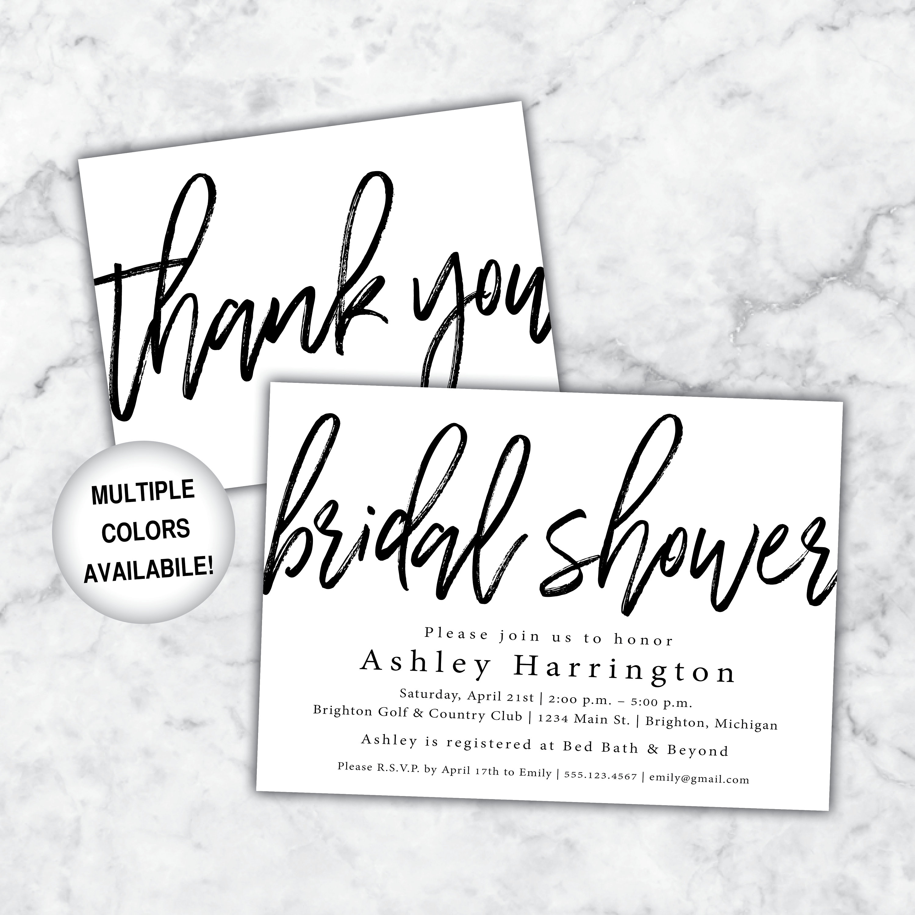 Bridal Shower Invitation and Thank You Cards Pink Bridal Etsy