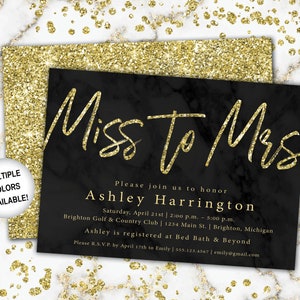 Miss to Mrs Bridal Shower Invitation Navy and Gold Bridal Shower Invitation Miss to Mrs Gold Glitter Gold and Navy From Miss to Mrs image 6