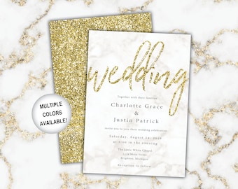 Gold Wedding Invitations | Printable Wedding Invitations Template | Wedding Invitations with Gold Glitter | Wedding Invites
