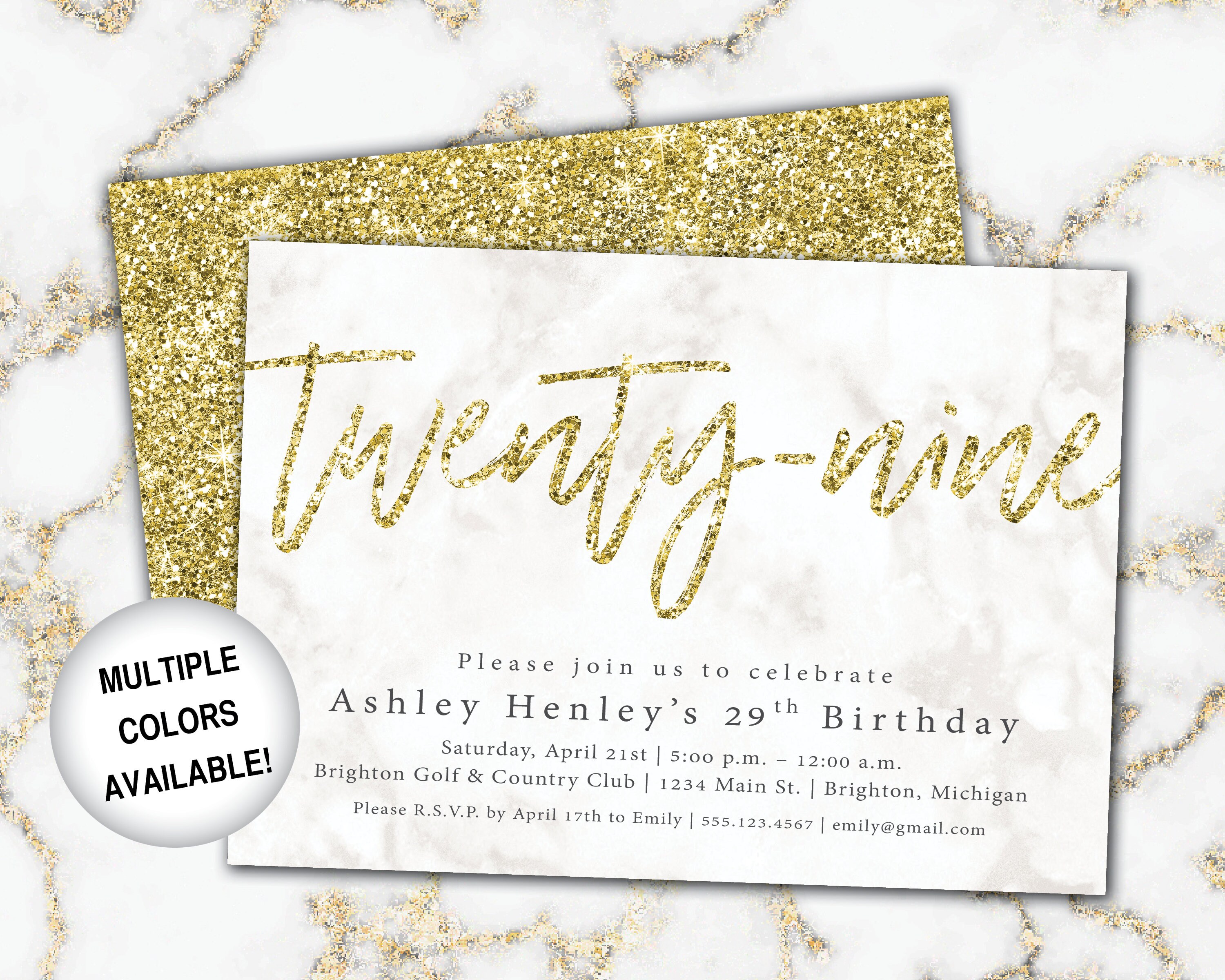 その他 Invitation Gold 29th Birthday Invitation Marble | Twenty Ninth Birthday