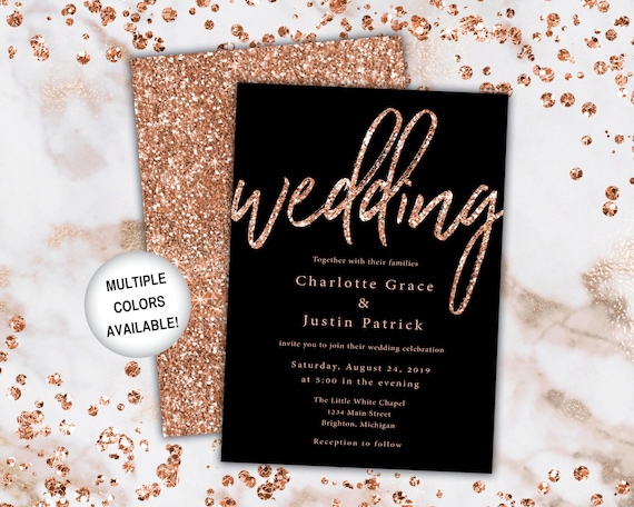 Rose Gold and Black Wedding Invitations Printable Wedding