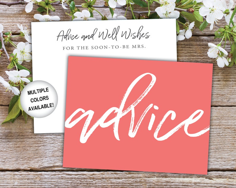 Advice Card Insert for Bridal Shower Bridal Shower Advice Card Template Advice and Well Wishes Card Printable Advice Card for Bride image 3