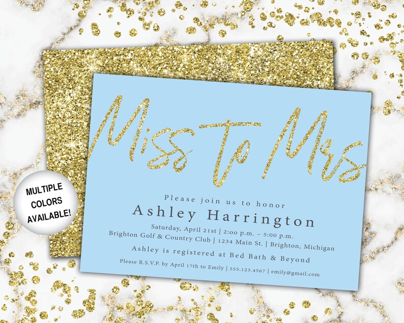 Miss to Mrs Bridal Shower Invitation Navy and Gold Bridal Shower Invitation Miss to Mrs Gold Glitter Gold and Navy From Miss to Mrs image 9