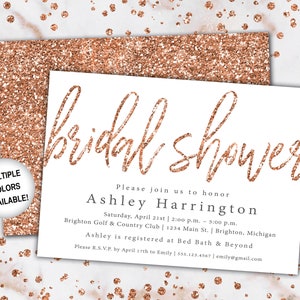 Rose Gold Bridal Shower Invitation | Bridal Shower Invitation Template Rose Gold Glitter | Glitter Bridal Shower Invitation | Printable