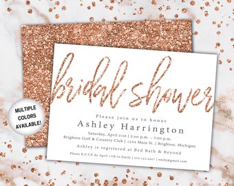 Rose Gold Bridal Shower Invitation | Bridal Shower Invitation Template Rose Gold Glitter | Glitter Bridal Shower Invitation | Printable