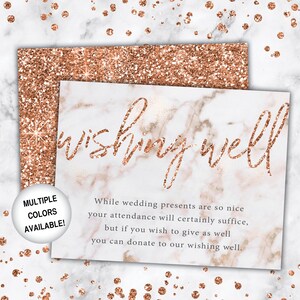 Wishing Well for Bridal Shower | Bridal Shower Wishing Well Insert Card Rose Gold Glitter | Printable Rose Gold Wishing Well Card for Bridal