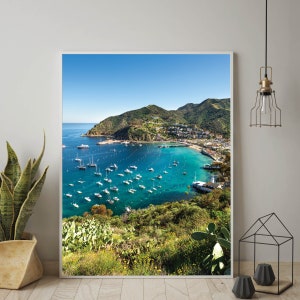 Fotografia di Avalon sull&#39;isola di Santa Catalina, foto della spiaggia di Avalon Crescent, decorazioni murali dell&#39;isola di Santa Catalina, Channel Islands California