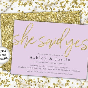 Gold Engagement Party Invitation She Said Yes Invitation Template Gold Glitter She Said Yes Gold Engagement Party Invitations Gold image 10