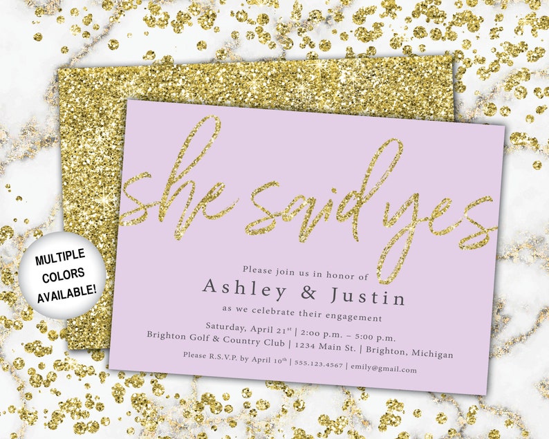 Gold Engagement Party Invitation She Said Yes Invitation Template Gold Glitter She Said Yes Gold Engagement Party Invitations Gold image 10